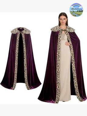 King Queen Costume Adult Velvet Cape Renaissance Cloak Cosplay Halloween